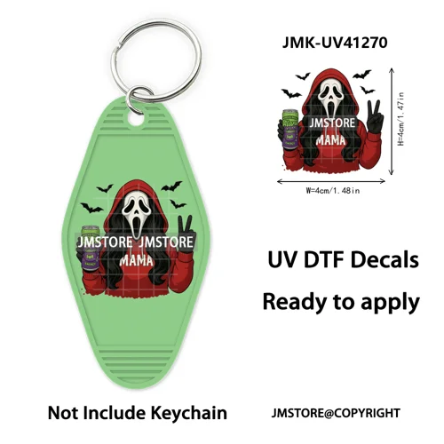Black Girl Halloween Spooky Horror Mama UV DTF Motel Keychain Wraps Ready To Apply Waterproof High Quality Hotel Keychain Decals