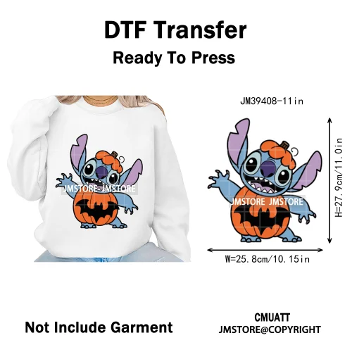 Spooky Vibes Horror Trick Or Treat Cartoon Animal Pumpkin Bats Iron on DTF Washable Transfers Sticker Ready to Press for Hoodies