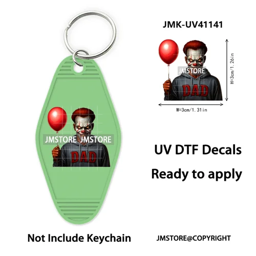 Black Dad Halloween Horror Villain UV DTF Motel Keychain Decal Ready To Ship Durable Transfer Stickers Prints For Hotel Keychain