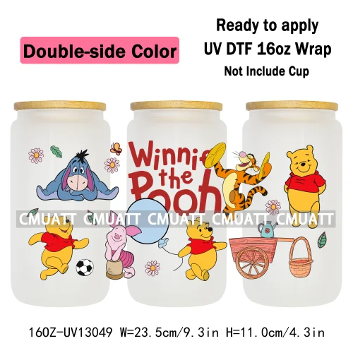 Double Side Color Cartoon Bear UV DTF Cup Wraps For 16oz Libbey Glass Mugs Can Beer DIY Customized Selfadhesive Stickers