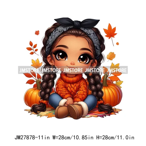 Cute Autumn Pumpkins Fall Vibes Laina Baby Hispanic Chibi Girls Logos DTF Iron On Transfer Stickers Ready To Press For T-shirts