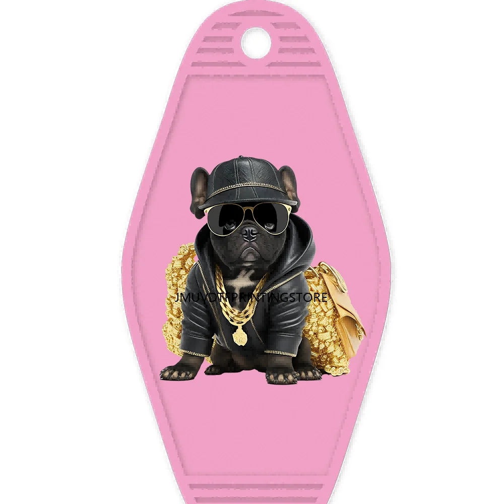 Cool Hustle Dog With Money High Quality WaterProof UV DTF Sticker For Motel Hotel Keychain Urban Street Teddy Bear