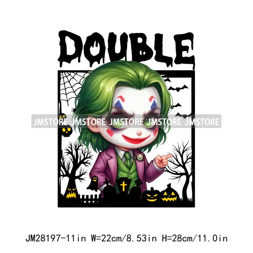 Cartoon Double Trouble Couple Character Halloween Printing Patches Iron On DTF Transfers Stickers Ready To Press For Clothing