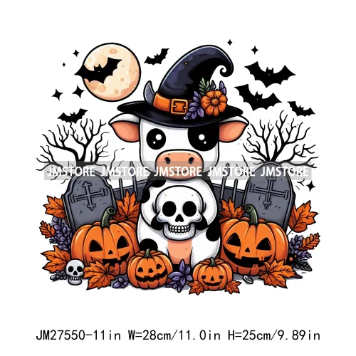 Ghost Highland Cows Western Pumpkin Skeleton Fall Dead Rip Coffin Cross Halloween DTF Iron On Transfers Stickers For Sweatshirt