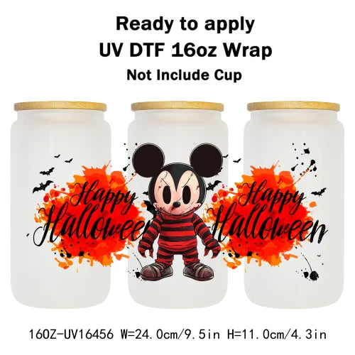 Cartoon Mouse Halloween Trick Or Treat UV DTF Stickers Ready To Transfer Cup Wrap Custom Prints For Libbey Can Glass Tumbler Mug