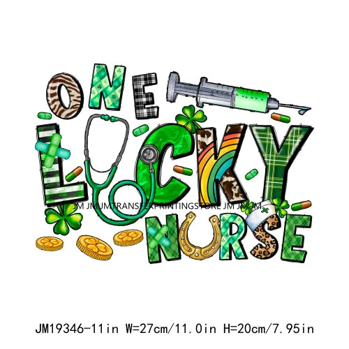 Washable Animal CNA PAT Nurse Dentist Teacher Shamrocks Lucky Vibes St Patrick's Day DTF Transfers Stickers Press For Sweatshirt