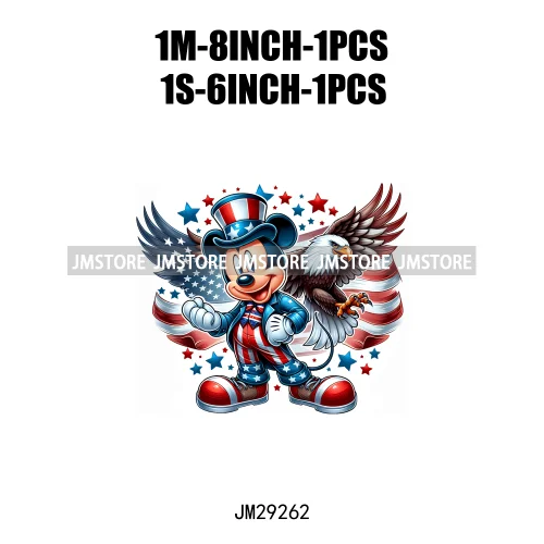 Washable Cartoon Animal 4th Of July Independence Day Freedom Iron On DTF Transfers Stickers Ready To Press For Clothing