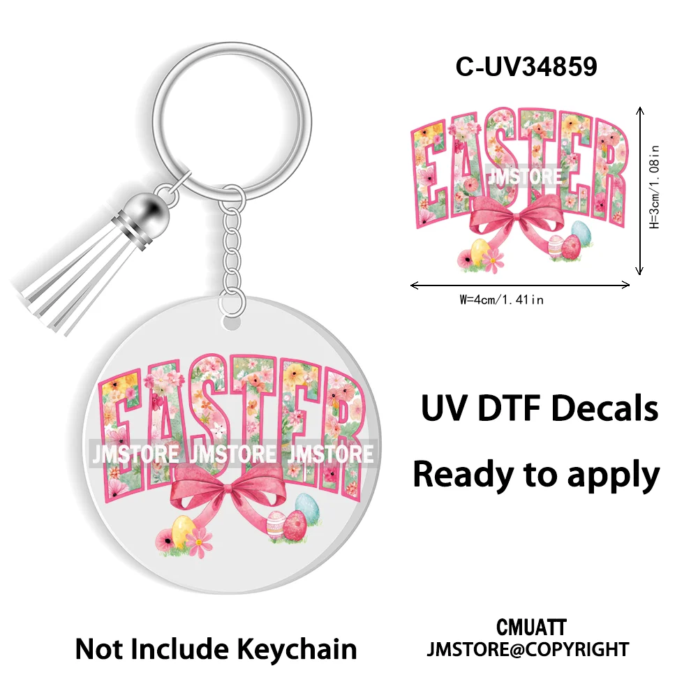 Happy Easter School Teacher Life Retro Coquette Easter Bunny WaterProof UV DTF Sticker For Round Circle Acrylic Keychain Keyring