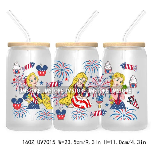 Happy 4TH Of July Cartoon Bear Friends 16OZ UV DTF Cup Wrap Transfer Stickers For Libbey Glass Can Cups Tumbler Waterproof Craft