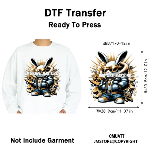 12in Colorful Gangster Urban Hip Hop Music Panda Dog Animal Lover Iron on DTF Heat Transfer Stickers Ready to Press for Clothing