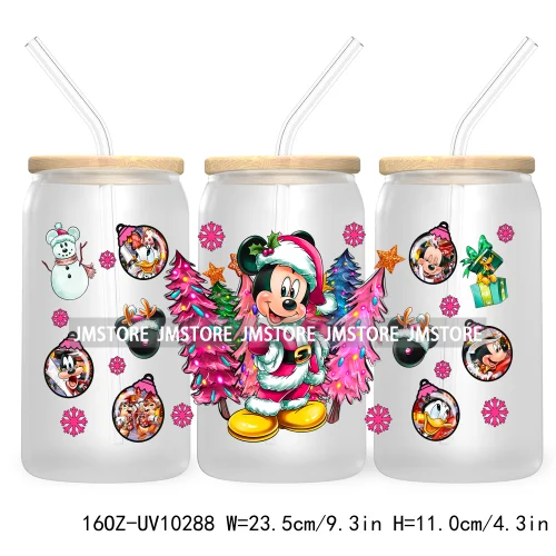 Princess Christmas Cartoon Friends 16OZ UV Cup Wrap DTF Transfer Stickers For Libbey Glass Can Cups Tumbler Magical Kingdom Vibe