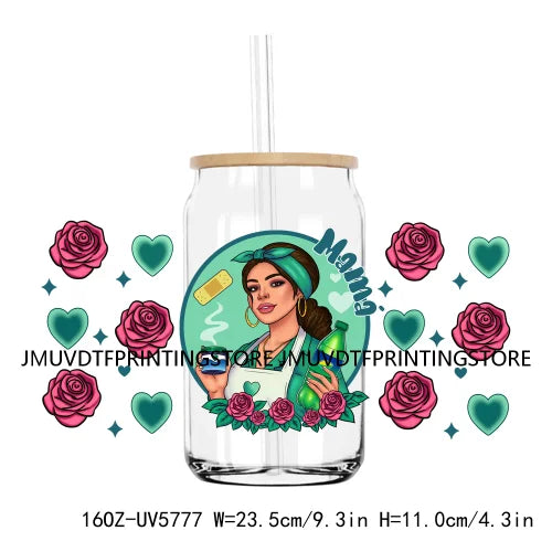 Chingona Chicana Mom 16OZ UV DTF Cup Wrap Transfer Stickers Chibi Mama Custom Label Durable Waterproof Logo For Libbey Glass Can