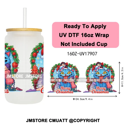 Merry Christmas Kpop Movie Character Anime Girl UV DTF Stickers Ready To Apply Cup Wrap High Quality For 16OZ Libbey Can Glass