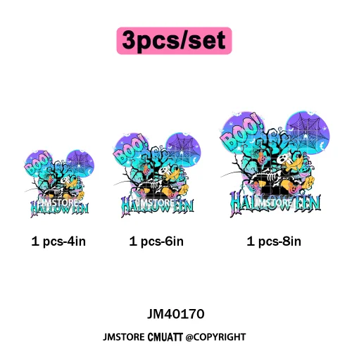 Colorful Cute Cartoon Animal Boo Skeleton Halloween Season Iron on DTF Washable Transfers Stickers Ready to Press for Textile