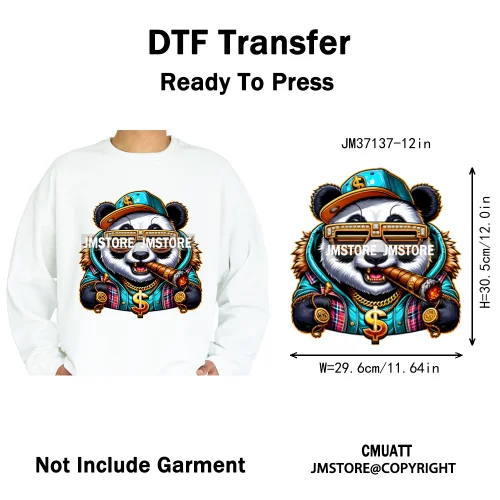 12in Cartoon Graffiti Streetwear Tiger Bunny Animal King Hip Hop Poster Iron on DTF Transfer Stickers Ready to Press for Hoodies