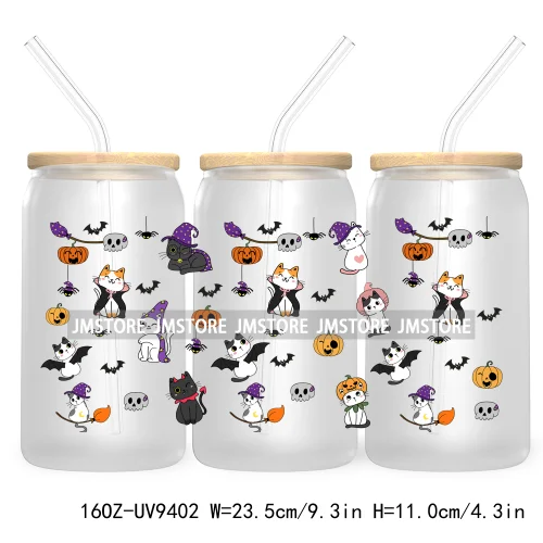 Coquette Pumpkin Autumn 16OZ UV DTF Cup Wrap Transfer Stickers Custom Waterproof Label For Libbey Glass Can Cute Ghost Halloween