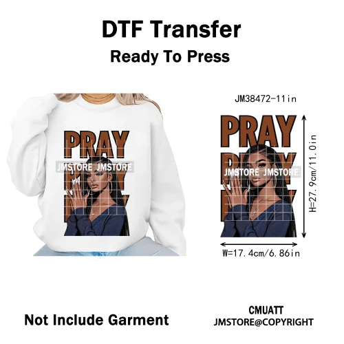 Pray Jesus Faith Trust Black Woman Religious Blessed Thermal Designs Iron on DTF Transfers Stickers Ready to Press for Clothes
