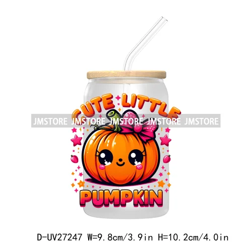 Trick Or Treat Pumpkin Coquette Bow Girly Ghost Halloween UV DTF Transfer Stickers Decals For Libbey Cold Cups Mug Tumbler Label