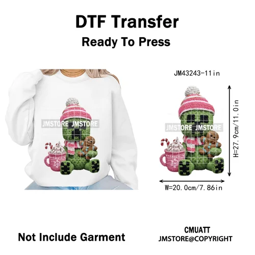 Hot Cocoa Coffee Lover Cartoon Faux Yarn Christmas Xmas Iron on Washable DTF Transfers Stickers Ready to Press for Sweatshirts