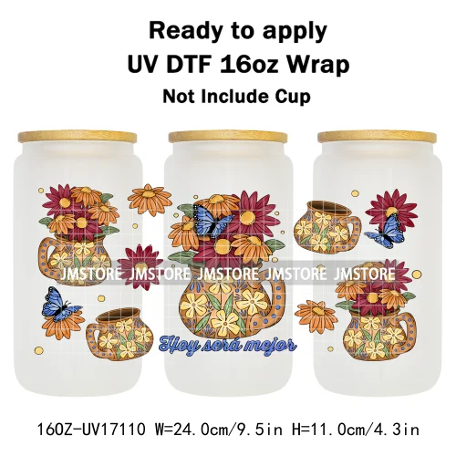 Spooky Conchas Mexican Halloween Ghost UV DTF Wraps Transfer Sticker Selfadhesive Waterproof Labels For 16OZ Libbey Glass Can