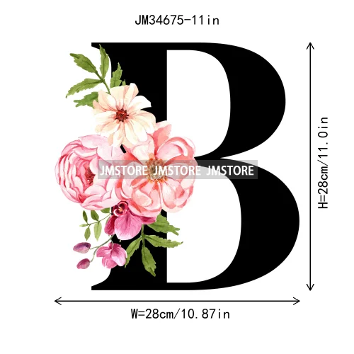 Flower Alphabet Name Monogram Floral Single Letter Illustration Sets Iron On DTF Transfers Stickers Ready To Press For Hoodies