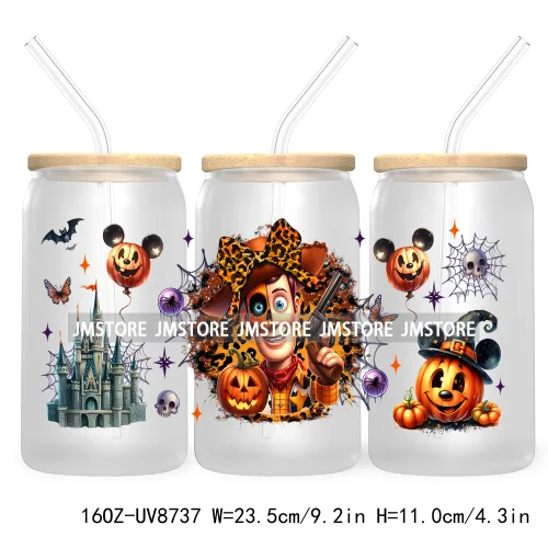 Halloween Leopard Cartoon Princess 16OZ UV DTF Cup Wrap Transfer Sticker Custom Labels Waterproof Logo For Libbey Glass Can Fall