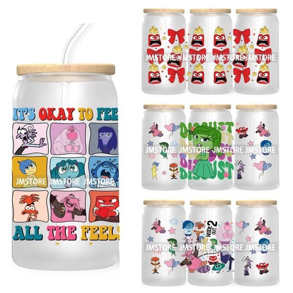 It's Okay To Feel All The Feels UV DTF Cup Wrap For 16OZ Glass Cup Can Transfer Stickers Custom Label Logo Inside Out Characters