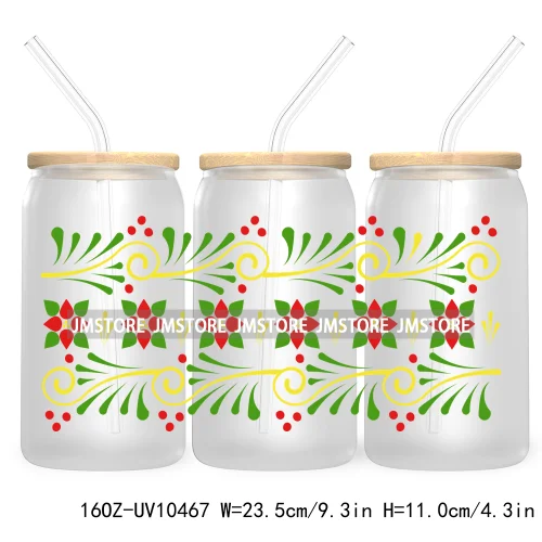 Spanish Latina Mexixan Culture Christmas Pan Dulce UV DTF Cup Wraps Transfer Sticker For 16OZ Libbey Glass Can Gingerbread Santa