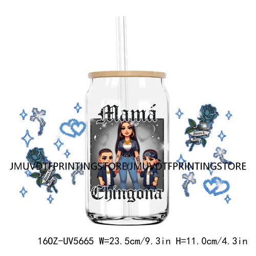 Chingona Chicana Mom 16OZ UV DTF Cup Wrap Transfer Stickers Chibi Mama Custom Label Durable Waterproof Logo For Libbey Glass Can