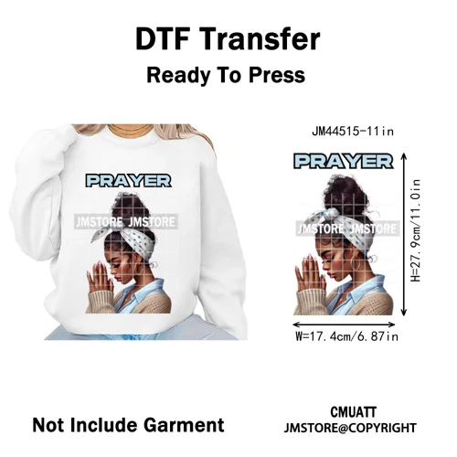 Afro Girls Prayer Jesus Faith Love Magic Christian Women Iron on Washable DTF Heat Transfers Stickers Ready to Press for Clothes