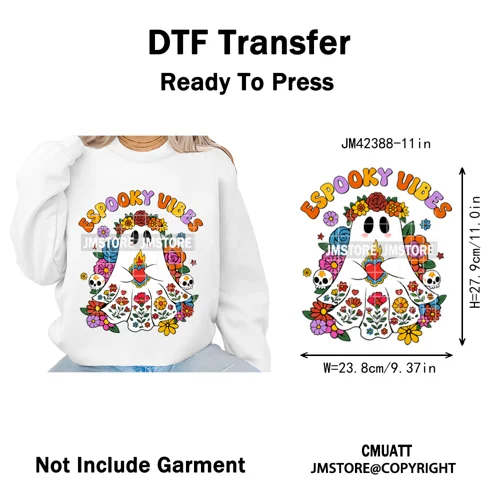 Ghost Coquette Spanish Halloween Pan Dulce Conchas And Cucuy Iron on DTF Washable Transfers Stickers Ready to Press for Textiles