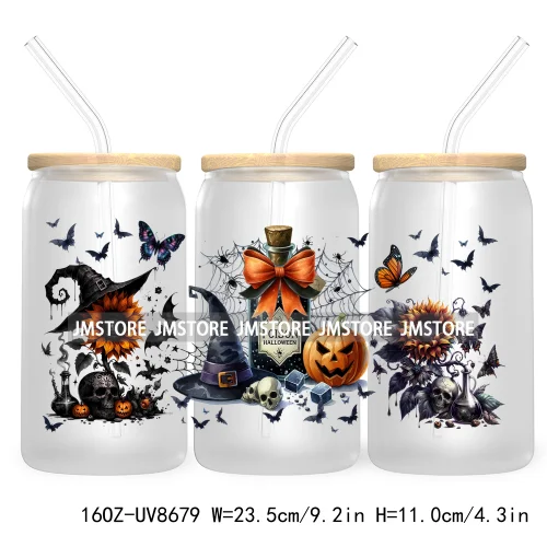 Spooky Witch Social Club UV DTF Cup Wrap For 16OZ Libbey Glass Cups Can Transfer Stickers Custom Labels Logo Halloween Season