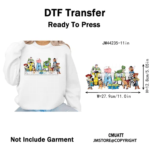 Cartoon Mama Princess Happy Mother's Day Family Vacation Iron on Washable DTF Heat Transfers Stickers Ready to Press for Hoodies