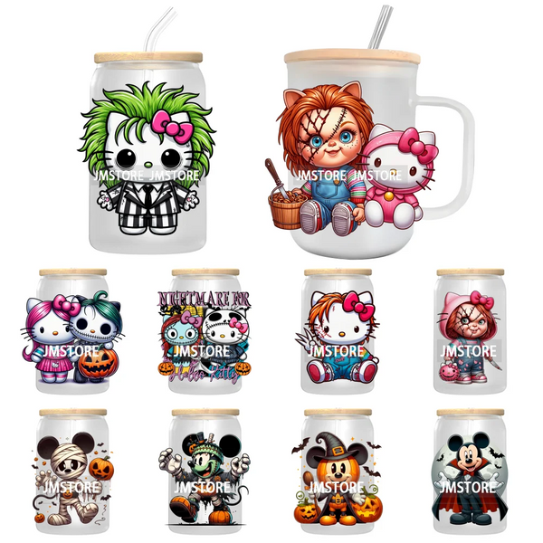 Cute Halloween Horror Characters UV DTF Transfer Stickers Decals For Libbey Cold Cups Mug Tumbler Waterproof Scary Movie Killers