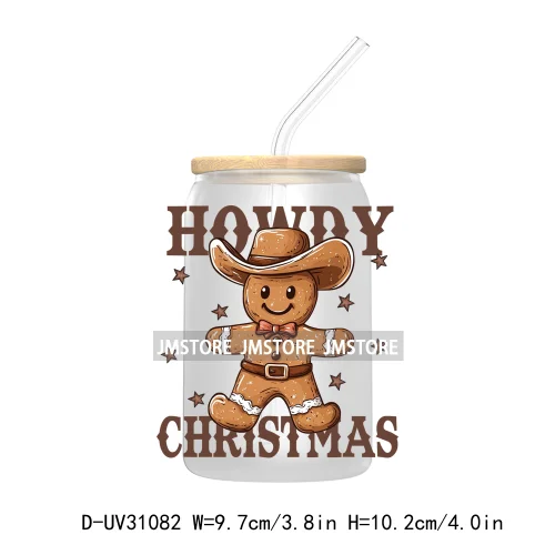 Howdy Highland Cow Christmas Cowboy Western Country Christmas UV DTF Transfer Stickers Decals For Libbey Cold Cups Mugs Tumbler