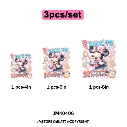 Colorful Checkered Cartoon First Day of School Design Kid Back To School Iron on DTF Transfer Sticker Ready to Press for Clothes