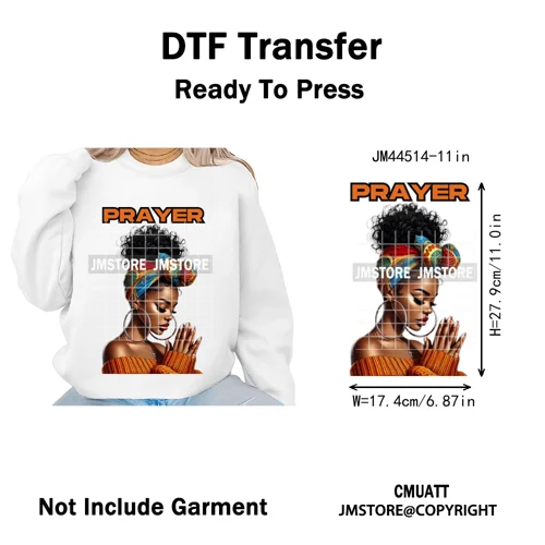 Afro Girls Prayer Jesus Faith Love Magic Christian Women Iron on Washable DTF Heat Transfers Stickers Ready to Press for Clothes
