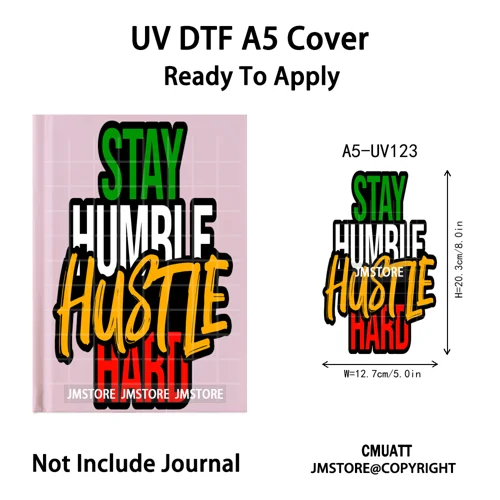 Hustle Hard Quotes Small Business Owner UV DTF Notebook Cover Decals Ready To Apply Transfer Stickers Wraps For A5 Journal Cover