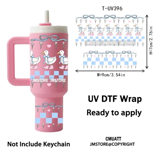 Pink Coquette Bow Goose Daisy Flower UV DTF Mini Tumbler Keychain Wraps Ready To Apply Transfer Stickers Prints Waterproof Decal