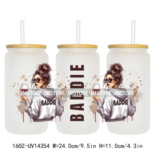 Fashion Girls Coffee Lover UV DTF Wraps Transfer Sticker Selfadhesive Waterproof High Quality For 16OZ Libbey Glass Can Tumbler