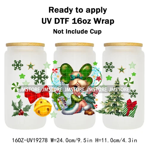 Christmas Couple Cartoon Princess UV DTF Cup Wrap Ready To Apply Transfer Sticker Custom 16OZ Tumbler Wraps For Libbey Glass Can