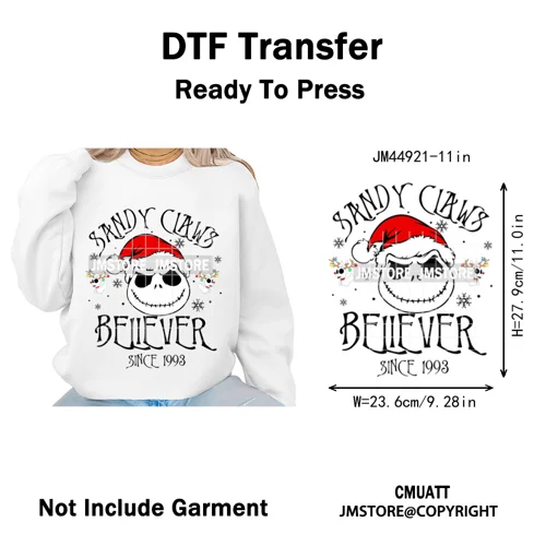 Cartoon Movie Friends Coquette Merry Christmas Sandy Claws Iron on Washable DTF Heat Transfer Sticker Ready to Press for Hoodies