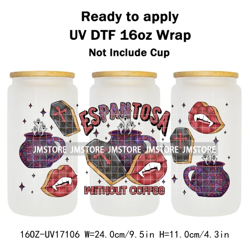 Spooky Conchas Mexican Halloween Ghost UV DTF Wraps Transfer Sticker Selfadhesive Waterproof Labels For 16OZ Libbey Glass Can