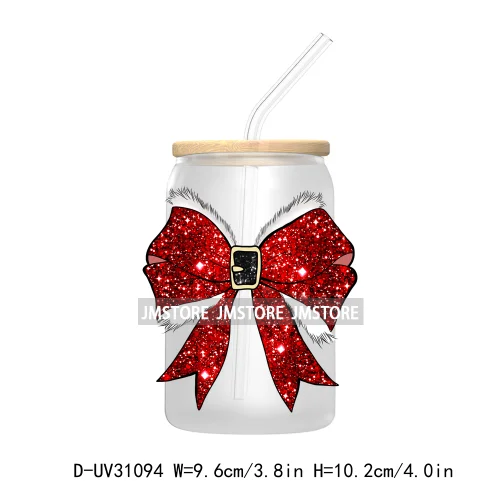 Coquette Bow Merry Christmas Trees UV Sticker Decals For Libbey Cold Cups Mugs Tumbler Transfer Stickers Waterproof Cozy Season