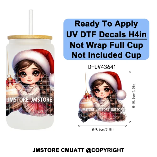 Chibi Cute Mexican Christmas Baby Girl UV DTF Decals Ready To Apply Waterproof Transfer Stickers For 16OZ Libbey Glass Can Mugs