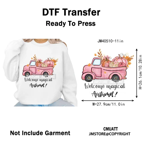 Pink Happy Fall Season Harvest Blessings Pumpkin Autumn Vibes Iron on DTF Washable Transfers Stickers Ready to Press for Hoodies