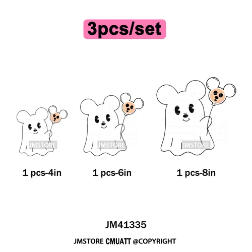 Trick or Treat Down Main Stree Cartoon Coquette Ghost Boo Halloween Iron on DTF Transfers Stickers Ready to Press for T-shirts
