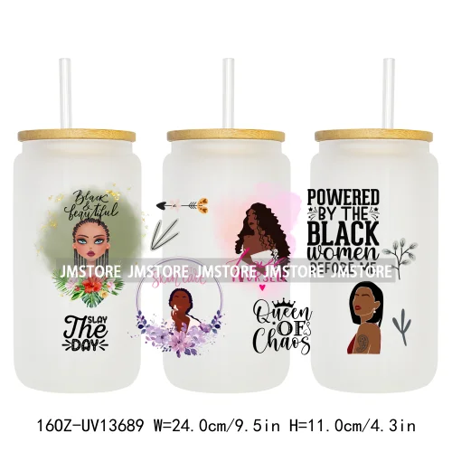 Lady Girl Power Black Woman Affirmations UV DTF Wraps Transfer Sticker Waterproof High Quality For 16OZ Libbey Glass Can Tumbler