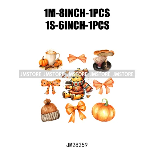 Cartoon Princess Cute Animal Coquette Fall Season Autumn Pumpkin Spice Iron On DTF Transfers Stickers Ready To Press For Clothes