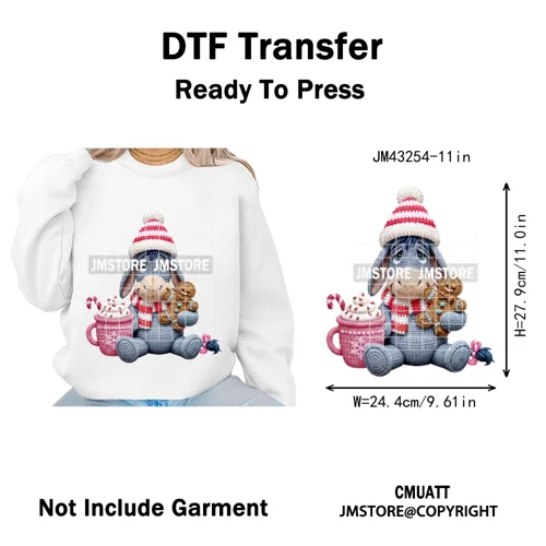 Hot Cocoa Coffee Lover Cartoon Faux Yarn Christmas Xmas Iron on Washable DTF Transfers Stickers Ready to Press for Sweatshirts